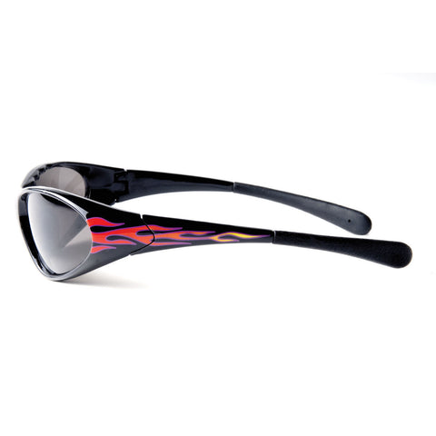 RACING THEME SUNGLASSES: BLACK FRAME WITH RED FLAME (SMOKED LENS)