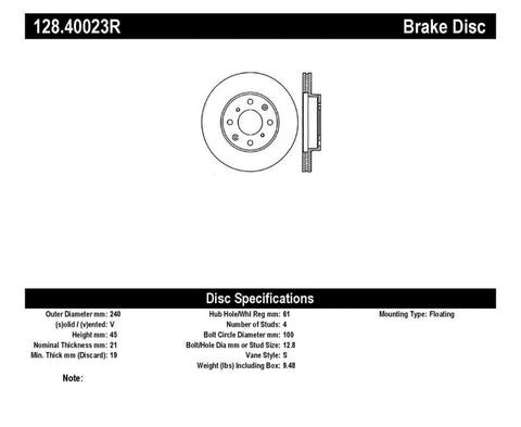 StopTech 90-00 Honda Civic / 90-91 CRX Drilled Right Front Rotor