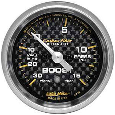 AUTO METER CARBON FIBER 2 GAUGE: BOOST 30HG/20 PSI