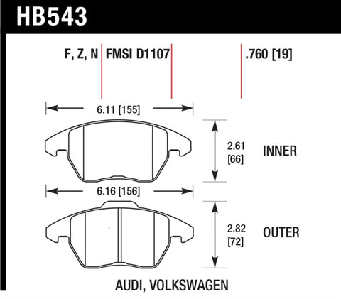 Hawk 2006-2009 Audi A3 TFSIi Quattro 2.0 HPS 5.0 Front Brake Pads