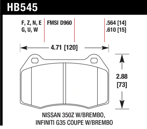 Hawk 2003-2004 Infiniti G35 (w/Brembo Brakes) HPS 5.0 Front Brake Pads