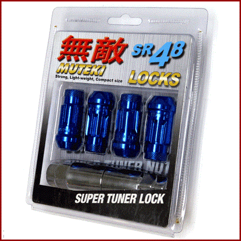 MUTEKI SR48 LUG NUT 4PCS LOCK SET: 12 x 1.25 (OPEN END/BLUE)