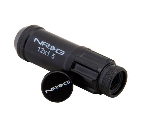 NRG STEEL LUG NUT WITH DUST CAP COVER SET: M12x1.5 (20PC.+ 1-KEY, BLACK)