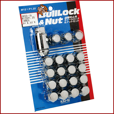 BULL-LOCK LUG NUT & LOCK SET: 12 X 1.25, CLOSED-END 19-HEX (16PCS+4-LOCK, CHROME)