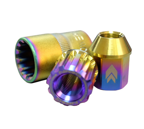 NRG LUG NUTS: M12x1.5 (21PC. TITANIUM NEO CHROME WITH OPEN END)