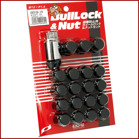 BULL-LOCK LUG NUT & LOCK SET: 12 X 1.5, CLOSED-END 19-HEX (16PCS+4-LOCK, BLACK)