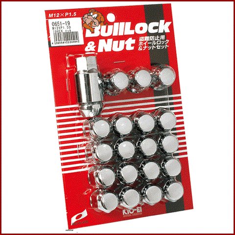 BULL-LOCK LUG NUT & LOCK SET: 12 X 1.5, CLOSED-END 19-HEX (16PCS+4-LOCK, CHROME)