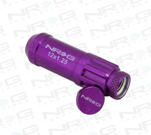 NRG STEEL LUG NUT WITH DUST CAP COVER SET: M12x1.5 (20PC.+ 1-KEY, PURPLE)