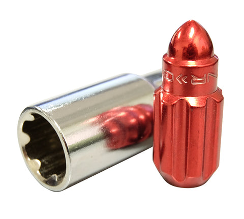 NRG STEEL LUG NUT SET: BULLET SHAPE M12x1.25 (20PC.+ 1-KEY, RED)