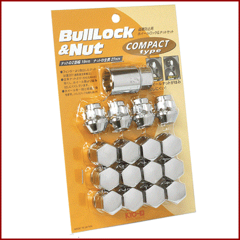 BULL-LOCK COMPACT LUG NUT & LOCK SET: 12 X 1.5, CLOSED-END 19-HEX (12PCS+4-LOCK, CHROME)