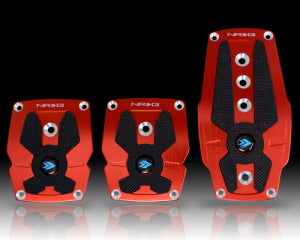 NRG SPORT PEDAL: RED W/BLACK RUBBER INSERTS (M/T)